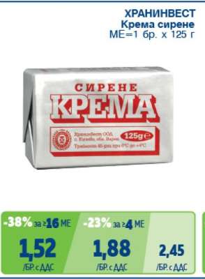 ХРАНИНВЕСТ КРЕМА СИРЕНЕ