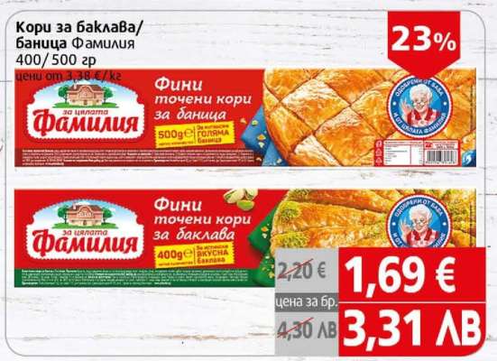 Кори за баклава/баница Фамилия