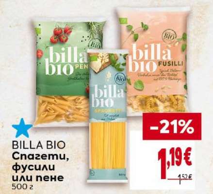BILLA BIO Спагети, фусили или пене